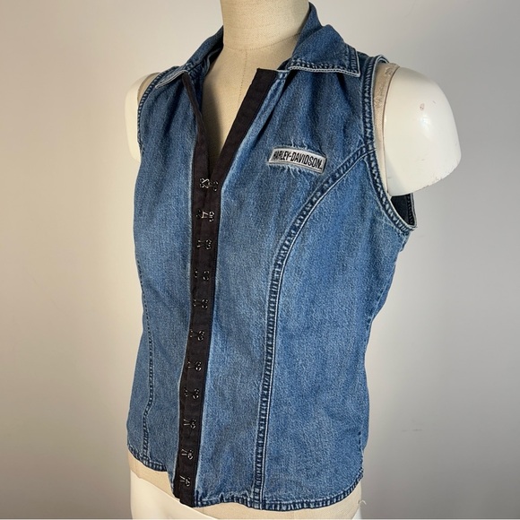 Harley-Davidson Blue Denim Women’s Vest M - Picture 5 of 11